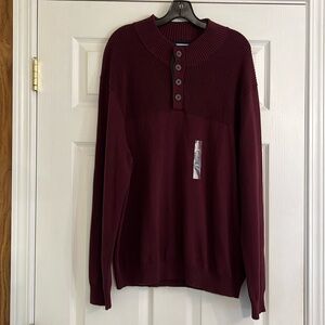 Club Room Men’s Red Plum Ribbed 4 Button Mock Neck Sweater New With Tag Size XXL